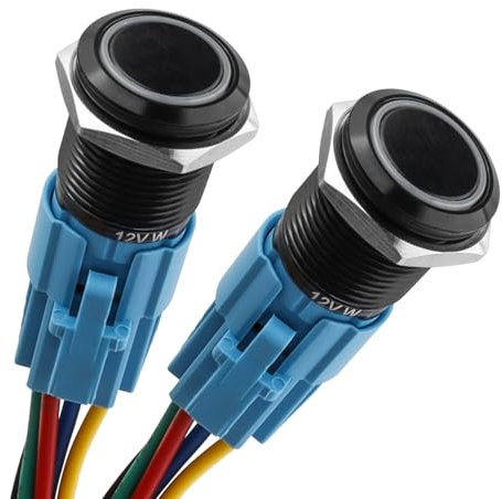 Bestgle 16mm Momentary LED Push Button Switch, IP65 Waterproof 1NO 1NC 5 Pin ON OFF Switch Start Button with Wired Socket Plug for 5/8 Mounting Hole (White LED Ring)