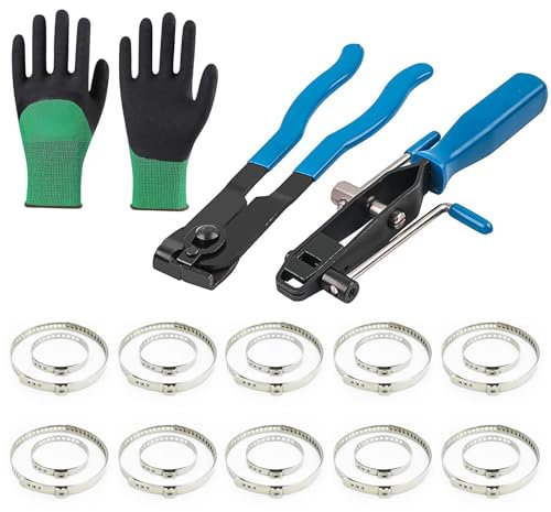 24Pcs CV Boot Clamp Tool Set with Blue-Grip Crimping Pliers & 20 Adjustable Clips, Heavy-Duty Hose Clamp Pliers Kit for Car/SUV CV Joint Quick Repair, Includes Foam Gloves & Stainless Steel Bands