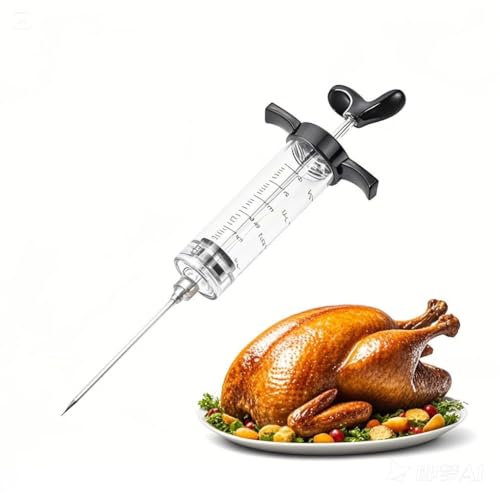Siringa per carne e marinata, iniettori professionali per affumicatura e grigliatura, 30 ml, colore nero, ideale per carne, tacchino e manzo, ago per iniezione grasso e siringa per marinate perfette