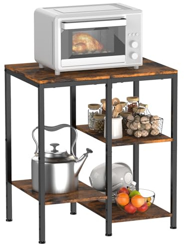 smusei 4-Stufig Multifunktionales Lagerregal, Einstellbar Küchenregal Backregal Mikrowellenregal Druckerständer Bücherregal Holz mit versetzten Ebenen, 67 * 40 * 59cm, Braun