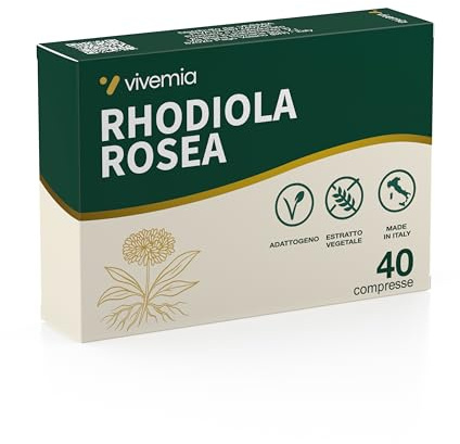 VIVEMIA Rhodiola Rosea 400 mg Forte – Integratore Alimentare per Energia, Stanchezza, Concentrazione e Tono dell’Umore – 40 Compresse – Made in Italy