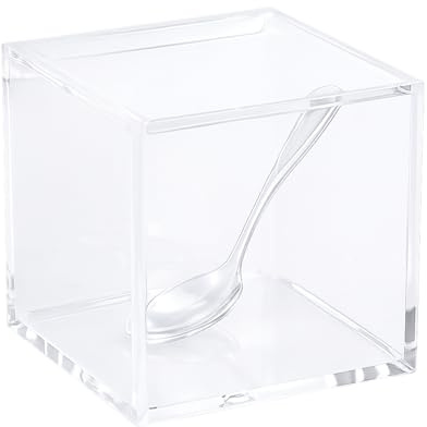 TIENDA EURASIA – Salero y Azucarero Cocina | Medidas 8x8x8 cm y 10x10x10 cm | con Tapa Incorporada | Material Acrílico Transparente | Forma Cuadrado | Azucarero con Cuchara (Azucarero)