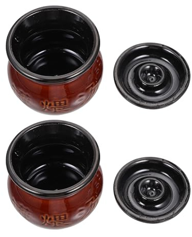 Generico Pentola di Terracotta per Uso Domestico 2 Pezzi da 250ml, Casseruola in Ceramica Coperchio, Piccolo Vaso per Zuppa Adatto a Cottura Lenta e Stoviglie Cotte a Fuoco