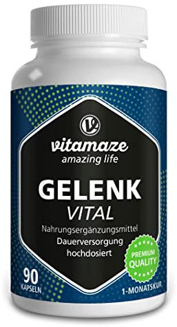 Vitamaze Kapseln hochdosiert mit Glucosamin + Chondroitin + Hyaluronsäure + MSM, 90 Kapseln als 1 Monatskur, Natürliche Nahrungsergänzung ohne Zusatzstoffe, Made in Germany
