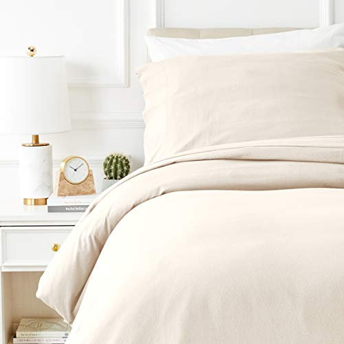 Amazon Basics 2-teiliges Flanell-Bettwäsche-Set, Bettdeckenbezug 135 x 200 cm & 1 Kissenbezug 80 x 80 cm, Beige, einfarbig