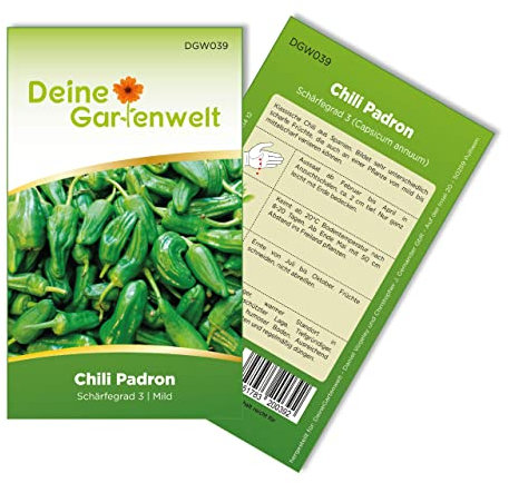 Chili Padron Samen - Capsicum annuum - Chilisamen - milde Sorte - Gemüsesamen - Saatgut für 6 Pflanzen