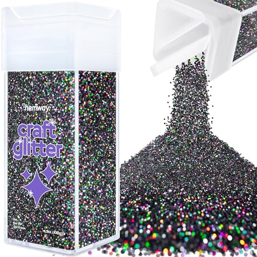Hemway Craft Glitter Shaker Black Holographic 130g Fine | for Resin & Epoxy Crafts, Christmas Art Supplies, Nail, Body, Face, Eye, Festival, Crafting, Slime, Sparkle