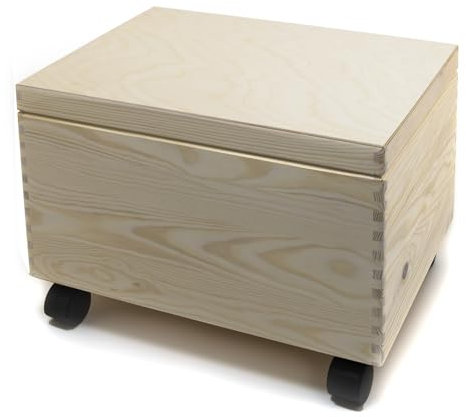 Holzfee Holzkiste Aufbewahrungskiste Allzweckkiste Spielzeugkiste 40 x 30 x 22/28 cm Kiste Holz mit Deckel (mit Rollen)