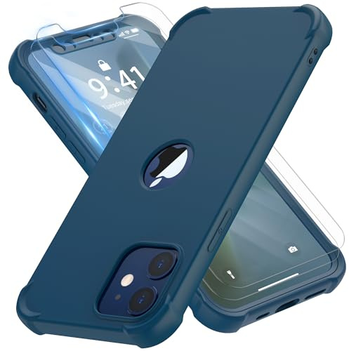 ORETECH Compatible with iPhone 12 Mini Case, with [2 x Tempered Glass Screen Protector] 360 Full Body Shockproof Heavy Duty Protection Hard PC Soft TPU Bumper Slim Phone Case Cover for 5.4 inch - Blue