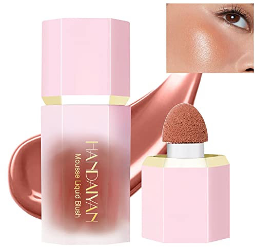 Blush crème liquide avec applicateur éponge Blush mat velouté pour un éclat naturel, teinte rouge crème hydratante pour les joues Blush pêche (Chocolate)