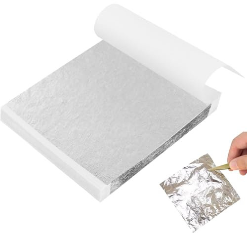 MagiSel Hojas Pan de Oro, Hojas de Pan de Oro de Imitación, Papel de Oro Manualidades para Decoración de Uñas, Pinturas DIY, Decoración Dorada de Muebles, 8,5cm x 8,5cm,100 Piezas (Plata)