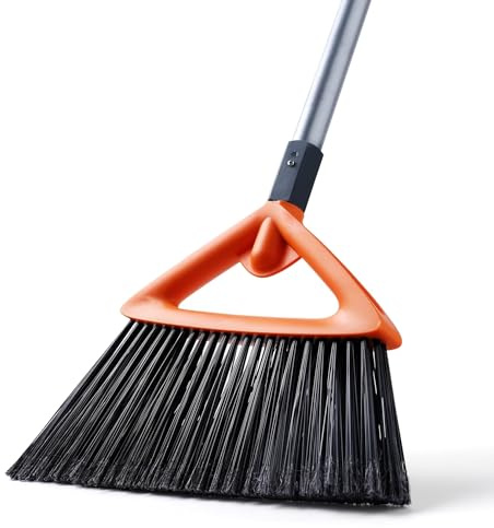 CLEANHOME Outdoor Brooms for Sweeping Patio, Commercial Grade Heavy Duty Broom with Stiff Bristle for Sweeping Garage,Deck,Kitchen,Straw, Outside Broom for Cleaning Pet Hair,Weeds,Leaves,Grey