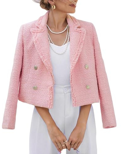 Mina Self Chaqueta Blazer de Tweed para Mujer, cálida, Totalmente Forrada, Elegante, a la Moda, Casual, con Bolsillos, Rosa, XL