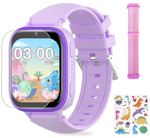OKYUK Kinder Smartwatch mit Anruffunktion, Kinder Uhren für Jungs mit 31 Puzzlespielen und 15 Hörbüchern, Multifunktionale Smartwatch für Kinder (A26 Lila)