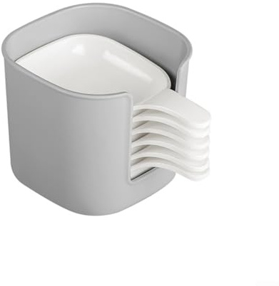 Cuenco blanco de alta calidad con asas y estante de almacenamiento, 6 piezas para servir elegante