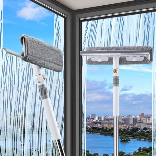 funest 126‘’ Squeegee for Window Cleaning, 2-in-1 Window Cleaner Tool with Extension Pole, Rotatable Head for Indoor and Outdoor Glass Shower Glass Mirror Car RV Window Cleaning Kit