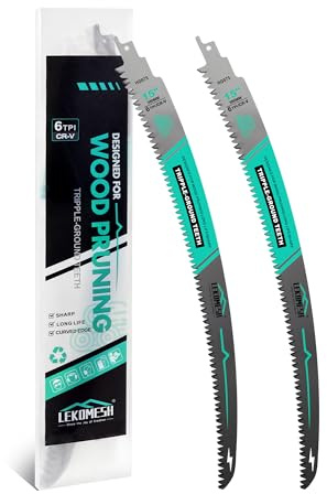 LEKOMESH Hojas de sierra alternantes de dientes japoneses de 380 mm, 2 unidades, hojas de sierra de poda de madera de borde curvo 6TPI para podar árboles, cortar madera, cuchillas de sable Cr-V.