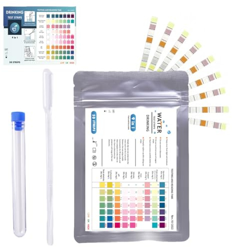 Juguta 50 tiras de prueba de agua potable, prueba de dureza del agua, prueba de calidad del agua, tiras de prueba de agua potable 9 en 1 para prueba de calidad del agua en el hogar