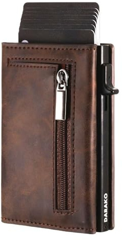 DARAKO Prime Wallet mit Münzfach & RFID-Schutz - Mini Geldbörse für Herren & Damen klein - Kreditkartenetui Kartenetui - Portemonnaie Portmonee - Slim Wallet Geldbeutel Mikrofaser Leder (Kaffee-Braun)