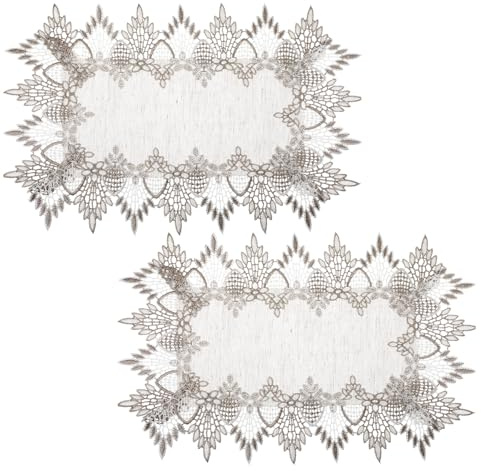 2 Stück Leinen Tischdecke Rechteck, 45 × 30 cm Groß Tischdeckchen Spitzendeckchen Vintage Rustikale Neutrale Erdtöne Beige Tischauflage für Zuhause, Küche, Esszimmer, Couchtisch, Kommode, Teeparty
