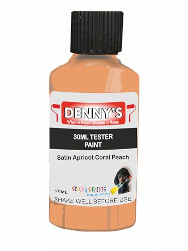 SCOOBYS PAINTS BACK IN THE MIX Chalk Emulsion Matt Paint, Water-Based, No Primer Required, For Walls and Furniture Peach, Pink, (Satin Apricot Coral Peach, 30ml Colour Tester)