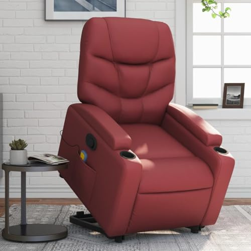 Owoxanthellate Fauteuil de massage avec aide au relèvement, en cuir synthétique, 74 x 89 x 100 cm, électrique, fonction inclinable à 135°, 6 zones de vibration, porte-gobelet, pour salon, chambre à