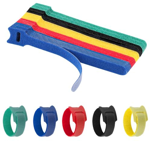 50 PzFascette per Cavi con Gancio e Anello, 12 x 150 mm Ferma Cavi, Fascette Stringicavo, Fascette Riutilizzabili in Nylon per casa ufficio cable management