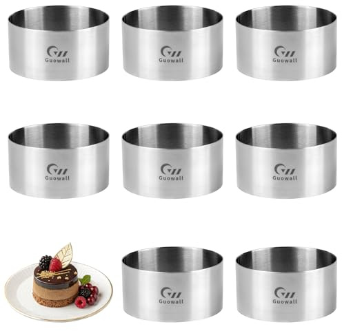 Guowall Juego de anillos de postre y alianzas, de acero inoxidable, para cocinar, hornear, mousse, 8 unidades, diámetro de 10,2 cm, altura 5 cm, redondo