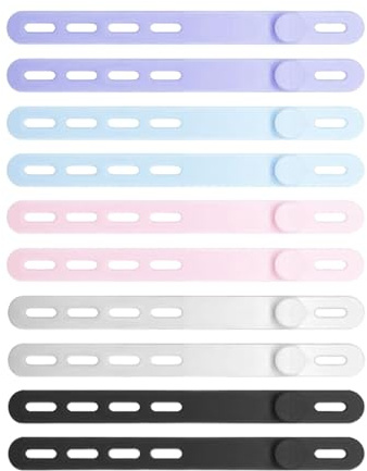 Bridas de silicona | 10 piezas elásticas portátiles y organizadoras de cables de datos – para interiores y exteriores, hogar, escritorio, coche, viajes, auriculares, cargador de auriculares, cierre de