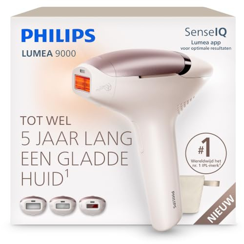 Philips Lumea 9000 IPL-hårborttagningsenhet – långvarigt slät hud, professionellt alternativ till laserhårborttagning hemma, medicinskt säker, tre tillbehör för kropp, ansikte och bikini, BRI938/00