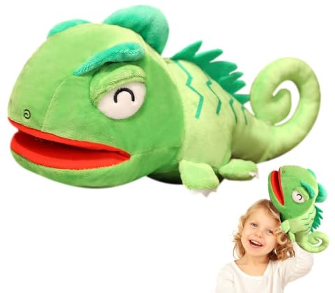 Marionnette en Peluche Caméléon, Jouet en Peluche avec Bouche