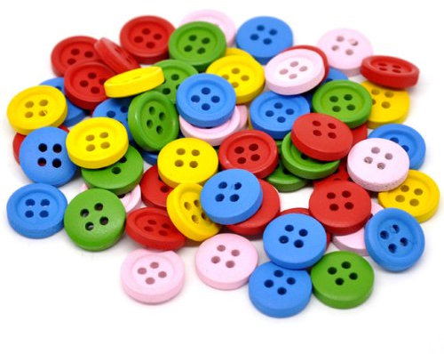 SiAura Material ® - 20x Bunte Holzknöpfe, Gemischte Farben, 4 Löcher, 15 mm