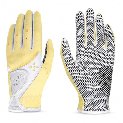 PGM Guanti da golf da donna con sistema di presa migliorato, guanti comodi che lasciano circolare l'aria, colore giallo, XS