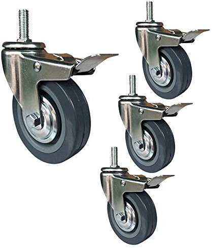 WQSQ 4 Lenkrollen Möbelrollen 75/100mm Schwerlastrollen Mit M10 / M12 Gewinde Universalrad Gummirollen Mit Bremse Tragfähigkeit 270 kg