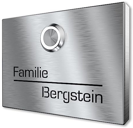 Placa de timbre de superficie de acero inoxidable V2A con grabado de Graviers Design - acero inoxidable - botón de timbre LED - timbre - Made in Germany