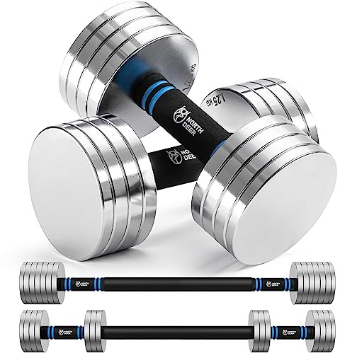 Northdeer Dumbbell Barbell Set 10kg Pair, 2.5kg 3kg 5kg 5.5kg 7.5kg 8kg 10kg Adjustable, Steel Compact Dumbbells Home Gym Workout (Silver)