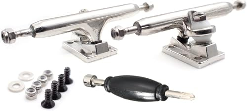 SPITBOARDS 32 mm Fingerboard Pro Trucks, avec Real Lock-Nuts, Single Axis, Hard Kingpins, Uréthane Rubber Ring Bushings, Baseplate Solide, Hangers optimisés, Largeur 32mm (Chrome Argent)
