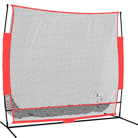 vidaXL Baseball Netz, Tragbares Übungsnetz mit Tragetasche, Schwarz Rot Polyester