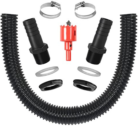 Ruikdly Regentonnen Verbinderset, 2 Regentonnendurchführung 25mm mit Schlauchtülle, 50 cm Verbindungsschlauch und 2 Schlauchschellen, Lochschneider, Regentonnen Verbinder für Regenwasser Tonnen