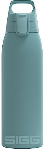 SIGG - Isolierte Trinkflasche - Thermosflasche Shield Therm One Morning Blue kohlensäurehaltige Getränke - Auslaufsicher - Spülmaschinenfest - BPA-frei - 90% recycelter Edelstahl - Graublau - 1L