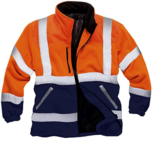 Mens Premium Safety Hi Vis Polyester Lined Reflective Safety Security Work Fleece Jacket
