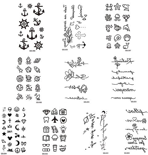 LYQNIHOB Set di tatuaggi temporanei bohémien: 10 pezzi di piccolo modello carino, fiori di loto e luna nera Perfetti per ragazze e feste!