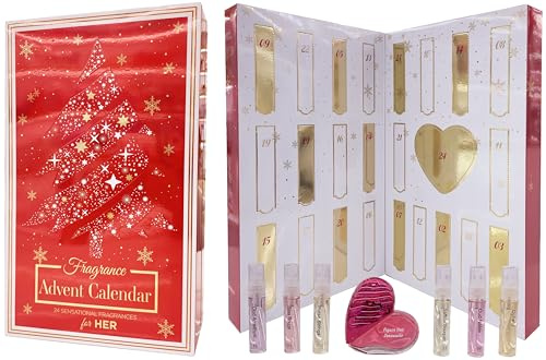 ADVENT CALENDAR CHRISTMAS FRAGRANCES FOR WOMEN (RED) 24 days countdown Gift for her by Saffron London