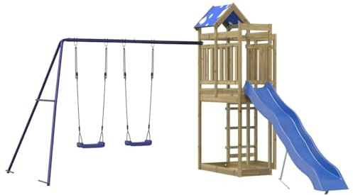 vidaXL Play Tower, Climbing Frame with Slide Swings, Children's Climbing Tower Play Accessories for Garden, Wooden Playground Playhouse, Pine Wood Impregnated