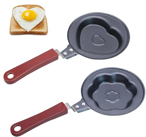 2Pcs Mini Pan for One Egg,Small Frying Pan,Heart & Plum Blossom Shaped,Stainless Steel Pancake Pan with a Heat Resistant Handle, Non-Stick,for Camping Cooking Omelet for Gas Stove Induction Hob
