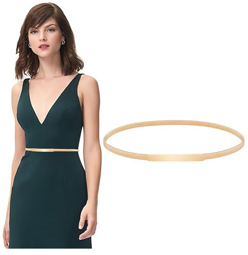 VONMELLI Schmaler Metall Taillengürtel für Kleid Damen Elastischer Dünner Kettengürtel für Damen Gold XL