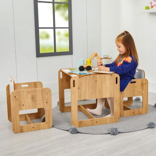 Jerenss Charming Dove Square Kids Table and 2 Chairs Set, MDF, Natural Wood-Look Finish, Safe & Durable Children’s Furniture for Learning and Play (Ages 2-4)