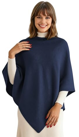 creazioni unique Poncho Mantella da Donna Invernale Made in Italy - Poncho Donna Caldo Misto Cashmere Lana e Viscosa (Blue Notte)