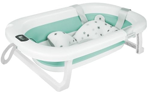 Bañera plegable para bebé, bañera plegable, cojín plegable, bañera infantil, apta para recién nacidos, plegando para ahorrar espacio, 80 x 50 x 23 cm, verde