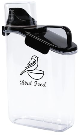 Ctomche Bird Seed Storage Container, Clear Plastic Pet Food Storage for bird Portable Handled Lid, Dry Food Dispenser with Pour Spout & Measuring Cup, 3 lbs Garden Birds Seed Feed BPA Free